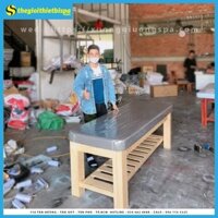 Giường Massage Spa Chân Gỗ Thông Nệm Xám