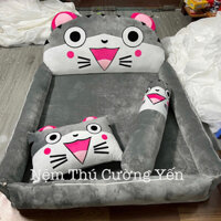Giường nệm hình thú, nệm thú bông cho bé siêu yêu mẫu mèo xám kt 1.1x1.6m