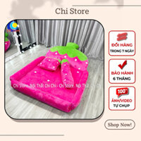 Giường Nệm Thú Bông Có Thành Bao Kích Thước 1m6-1m1 Mẫu Dâu Tây Hồng Vỏ Có Khóa Kéo Đệm Caosu Nhân Tạo Êm Đàn Hồi