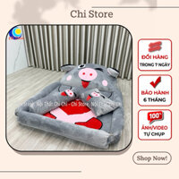 Giường Nệm Thú Bông Có Thành Bao Kích Thước 1m6-1m1 Mẫu Lợn Xám Vỏ Có Khóa Kéo Đệm Caosu Nhân Tạo Êm Đàn Hồi
