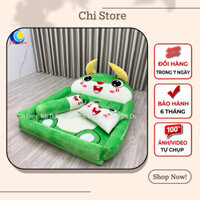 Giường Nệm Thú Bông Có Thành Bao Kích Thước 1m6-1m1 Mẫu Rồng Xanh Lá Vỏ Có Khóa Kéo Đệm Caosu Nhân Tạo Êm Đàn Hồi