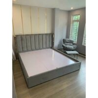 Giường ngủ bọc nỉ hoặc da H2G5 đầu giường nẹp vàng, giường kích thước đệm 1m8x2m hoặc 1m6x2m cốt mdf chống ẩm