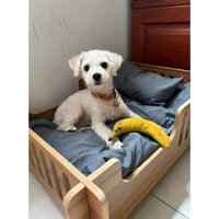 Giường Ngủ Gỗ Cao Cấp(Có Gối+Nệm)Dành Cho Thú Cưng Chó Mèo Dưới 8kg Size65*45*20cm