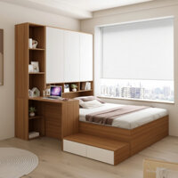 Giường ngủ gỗ nhiều ngăn kết hợp tủ + bàn học – Tiga0090
