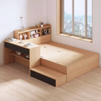 Giường ngủ gỗ nhiều ngăn kết hợp bàn học + kệ đầu giường – Tiga0089