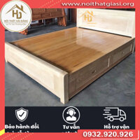 Giường ngủ gỗ sồi 1m6x2m có 2 hộc kéo đựng đồ tiện lợi, giường ngủ gia đình gỗ tự nhiên, giường gỗ khách sạn siêu bền