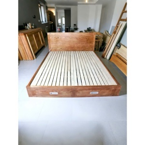 Giường ngủ gỗ sồi đầu cong có 2 ngăn kéo