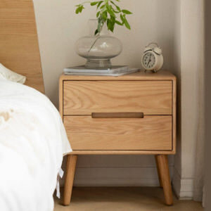 Giường ngủ gỗ sồi đầu cong có 2 ngăn kéo