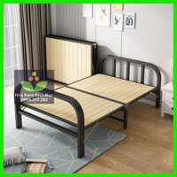 Giường ngủ xếp gọn khung sắt 198x70x36cm, dát gỗ, Giường xếp văn phòng nhỏ gọn tiện lợi, giường sắt gấp gọn