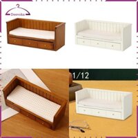 Giường nhà búp bê bằng gỗ tỷ lệ 1: 12 có ngăn kéo lưu trữ để trưng bày cửa sổ quà tặng