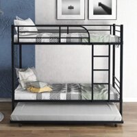 Giường sắt 2 tầng 1m2 kèm giường đơn có bánh xe tôi ưu không gian phòng
