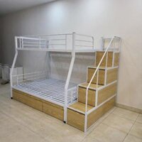 Giường sắt 2 tầng 1m2/1m4 Hệ cầu thang ngoài có ngăn kéo hộp vuông 40x40