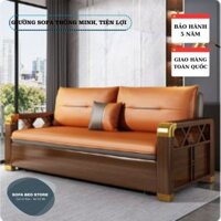 Giường sofa gấp gọn thành ghế ngồi đa năng tay gỗ, Khung bằng sắt sơn tĩnh điện, nệm xơ dừa  dày dặn. Bảo hành 36 tháng