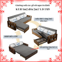 Giường sofa tay gỗ sồi nguyên khối thông minh gấp gọn,khung thép chăc chắn tích hợp ngăn chứa đồ,Kt:1m5 x 1m95