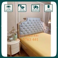 Giường tân cổ điển khung gỗ bọc đệm da nhập khẩu xịn sò