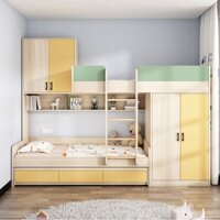 Giường tầng cho bé trai mẫu đơn màu xanh cơ bản