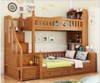Giường tầng có bàn học màu gỗ cơ bản