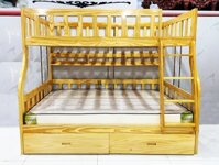 Giường Tầng Gỗ Sồi Có Cầu Thang Hộc Kéo – GT310