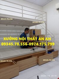 Giường tầng sắt hộp40 rộng 1m2/1m2 dài 2m45 cầu thang hộp có ngăn kéo gỗ dễ dàng đi lại, sơn tĩnh điện siêu bền