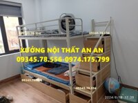 Giường tầng sắt hộp40 rộng 1m2/1m2 dài 2m45 cầu thang hộp có ngăn kéo gỗ dễ dàng đi lại, sơn tĩnh điện siêu bền