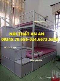 Giường tầng sắt hộp40 rộng 1m2/1m2 dài 2m45 cầu thang hộp có ngăn kéo gỗ dễ dàng đi lại, sơn tĩnh điện siêu bền