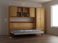 Giường thông minh đơn 1m2 gấp ngang có tủ 012-NT