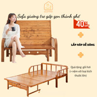 Giường Tre Gấp Thành Ghế Sofa Thông Minh, Chất Liệu Tre Tự Nhiên Ép Nhiệt 5 Kích Thước (Tặng Nệm, Gối Hơi Màu Ngẫu Nhiên