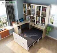 Giường xếp thông minh kết hợp kệ sách và bàn học
