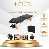 Giường Xếp Vali Phun Xăm Chân Gỗ Spa - Nối Mi Phun Xăm Tatoo - Giường Massage gấp gọn - Dùng Cho Thẩm Mỹ