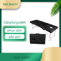 Giường Xếp Vali Phun Xăm Chân Inox - Spa, Nối Mi, Phun Xăm, Tatoo, Massage gấp gọn