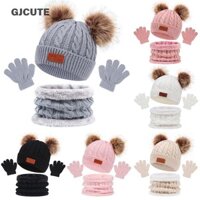 Gjcute 3 Chiếc Mùa Đông Mũ Cho Bé Khăn Găng Tay Bộ Màu Trơn Tập Đi Bonnet Dễ Thương Pompom Dệt Kim Mũ Ngoài Trời Ấm Áp Phụ Kiện Trẻ Sơ Sinh 1-5Y WTD
