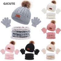 Gjcute 3 Chiếc Mùa Đông Mũ Cho Bé Khăn Găng Tay Bộ Màu Trơn Tập Đi Bonnet Dễ Thương Pompom Dệt Kim Mũ Ngoài Trời Ấm Áp Phụ Kiện Trẻ Sơ Sinh 1-5Y WTD