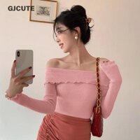 Gjcute Áo len dệt kim mỏng tay dài viền nấm Hàn Quốc WTD