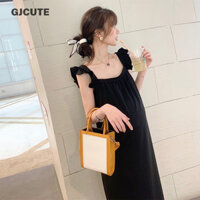 Gjcute Bà Bầu Đầm Mùa Hè Công Chúa Cổ Vuông Hàn Quốc Nhỏ Bay Tay Phụ Nữ Mang Thai Quần Áo Mang Thai WTD