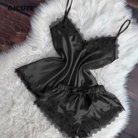 Gjcute Bộ Đồ Ngủ Nữ Phù Hợp Với Cổ Chữ V Sa Ren Chắp Vá Áo Vest Gợi Cảm Quần Short Bộ Đồ Ngủ WTD