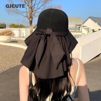 Gjcute Mùa Hè Nữ Mũ Xô Có Khăn Choàng Nhẹ Lưới Thoáng Khí Mặt Cổ Bảo Vệ Mũ Chống Nắng Nơ Pleat Bãi Biển Mũ Thiết Kế Du Lịch WTD
