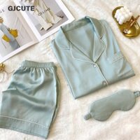 Gjcute Mùa Hè Nữ Sa Bộ Đồ Ngủ Lụa Áo Tay Ngắn + Quần Short Mặc Nhà WTD