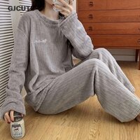 Gjcute Nữ Mùa Đông Bộ Đồ Ngủ Lông Cừu Đồ Ngủ Homewear Dày Ấm Nhung Nữ Phù Hợp Với WTD