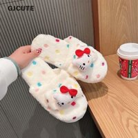 Gjcute Thời Trang Dễ Thương Hoạt Hình Mèo Ấm Chấm Bi Lông Dép Nữ Mùa Đông WTD