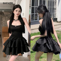 Gjcute Váy đen dự tiệc cúp ngực sexy đầm ống xếp tầng bèo dáng xoè tôn dáng sang chảnh đi tiệc đi chơi