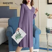 Gjcute Váy ngủ dài tay màu trơn dáng rộng thời trang và giản dị WTD