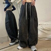 Gjcute Y2k Quần Jean Baggy Dành Cho Nữ & Nam Oversize Thùng Quần Denim Nữ Hip Hop Quần Có Túi Dạo Phố Quần Rộng Hàng Hóa WTD