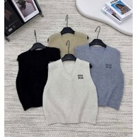 GL36 ÁO GILE LEN NỮ CỔ TIM CHƯ MIUMIUU HOT HIT NĂM NAY, ÁO LEN GILE CỔ V PHOM TRƠN THÊU CHỮ BASIC ĐƠN GIẢN