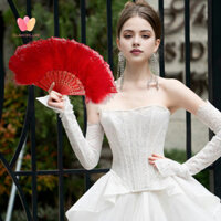 Glamorluxe- Quạt ren cổ điển Quạt gấp lông vũ Quạt gấp ren cổ điển tinh tế có tua rua Hoàn hảo cho các bữa tiệc mùa hè và biểu diễn khiêu vũ cầm tay và di động cho Styli