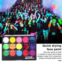 Glamorluxe-water Based Face Body Painting Kit 15 Màu Phấn Mắt Bảng Phát Sáng Trong Bóng Tối Nhanh Khô Cao Sắc Tố Cơ Thể Mặt Trang Điểm Pallet