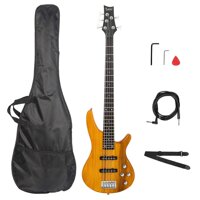 Glarry GIB Electric 5 String Bass Guitar Full Size Bag, Strap, Pick, Connector, Wrench Tool Transparent Yellow - Beginner Kits, Stylish Bass Guitar...