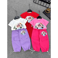 Glc300--SET ÁO THUN CỘC TAY BABYTHREE , KÈM QUẦN KAKI THÔ BO GẤU DÀNH CHO BÉ GÁI (10-33kg)