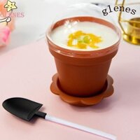 Glenes 50 Cái / bộ Cốc Tráng Miệng Lọ Hoa, Có Thìa Và Nắp Chậu Mầm Non Màu Nâu Cốc Sữa Chua, Cốc Kem Nhựa Dùng Một Lần Sáng Tạo