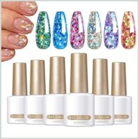 Glitter Gel Nail Polish Set 6X 7ml Gel phản quang Ba Lan Shimmer Làm móng tay Varnish Ngâm off Top Coat Nữ Trang điểm kiodvn