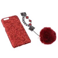 Glitter Luxury Bling Back Phone Case Cover  Wristband For OPPO R11 Plus - Red